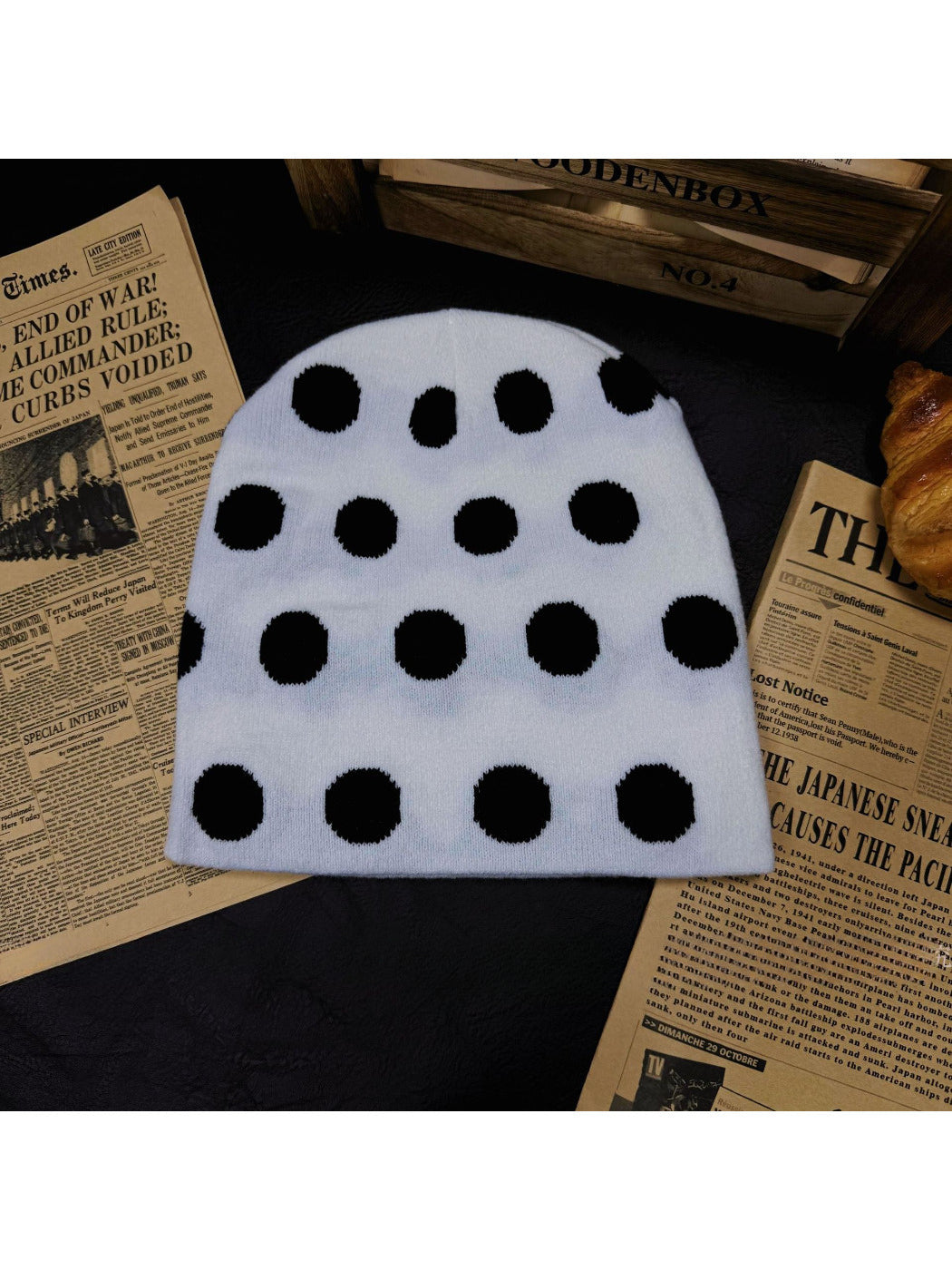 Haila - Polka Dot Knit Slouchy Beanie