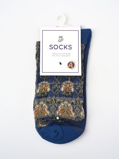 Rufia Embossed Vintage Floral Mid-Calf Socks showing floral motif and knit texture