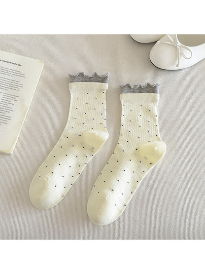 Rufia - Polka Dot Contrast Cuff Casual Crew Socks