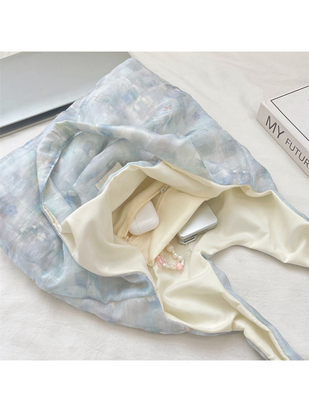 Cosbai - Soft Floral Pattern Print Shoulder Tote Bag