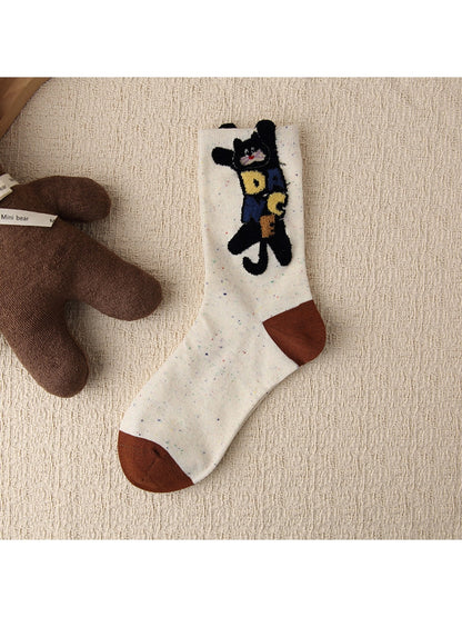 Rufia - Playful Cat Pattern Casual Crew Socks