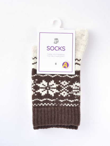 Rufia - Thickened Snowflake Patterned Mid-calf Socks