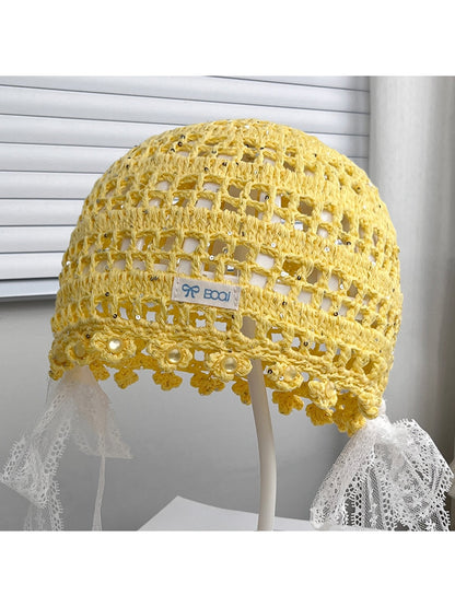 Haila - Bow Detail Hollow Knit Round Hat
