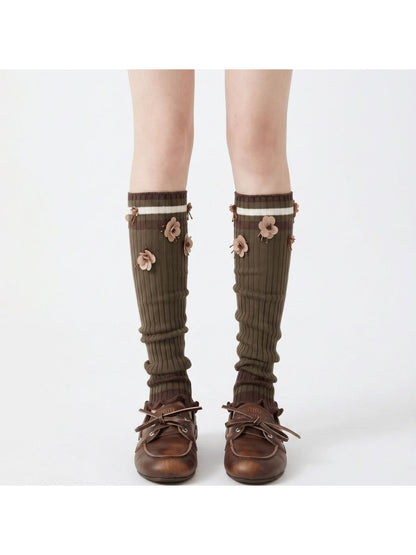 Cozyra - Floral Ribbed Women's Knit Leg Warmers