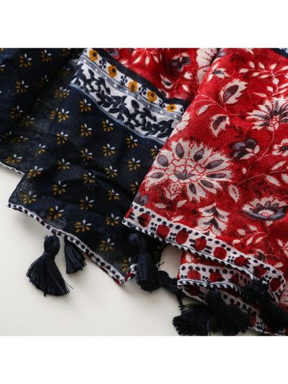 Scarvii - Bohemian Floral Geometric Tassel Scarf