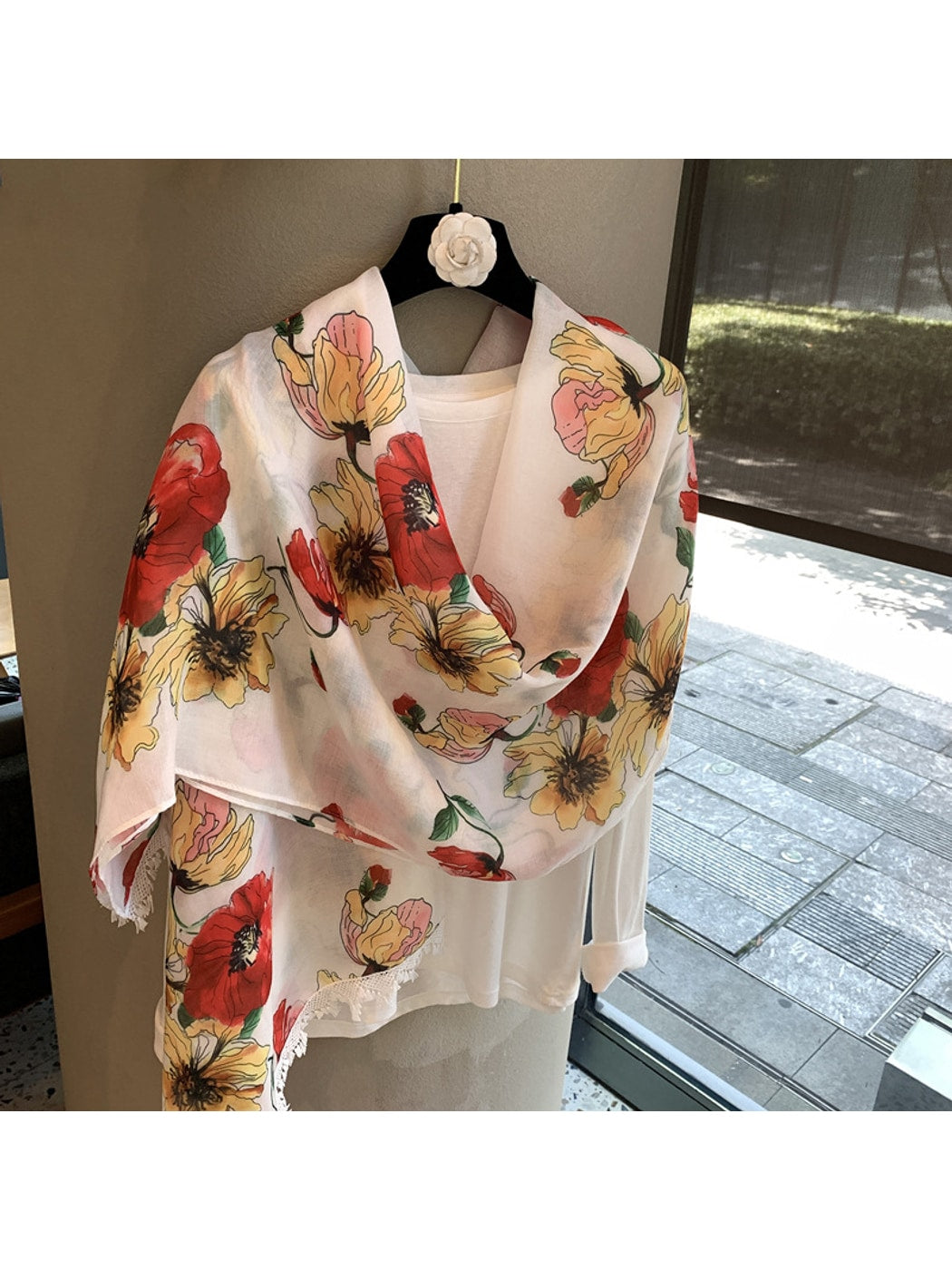 Scarvii - Floral Print Rectangular Layering Scarf