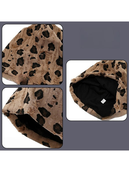 Haila - Vintage Distressed Slouch Beanie with Leopard Print