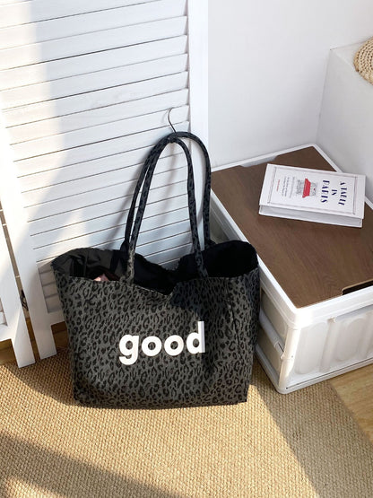 Cosbai leopard graphic tote bag open showing interior space
