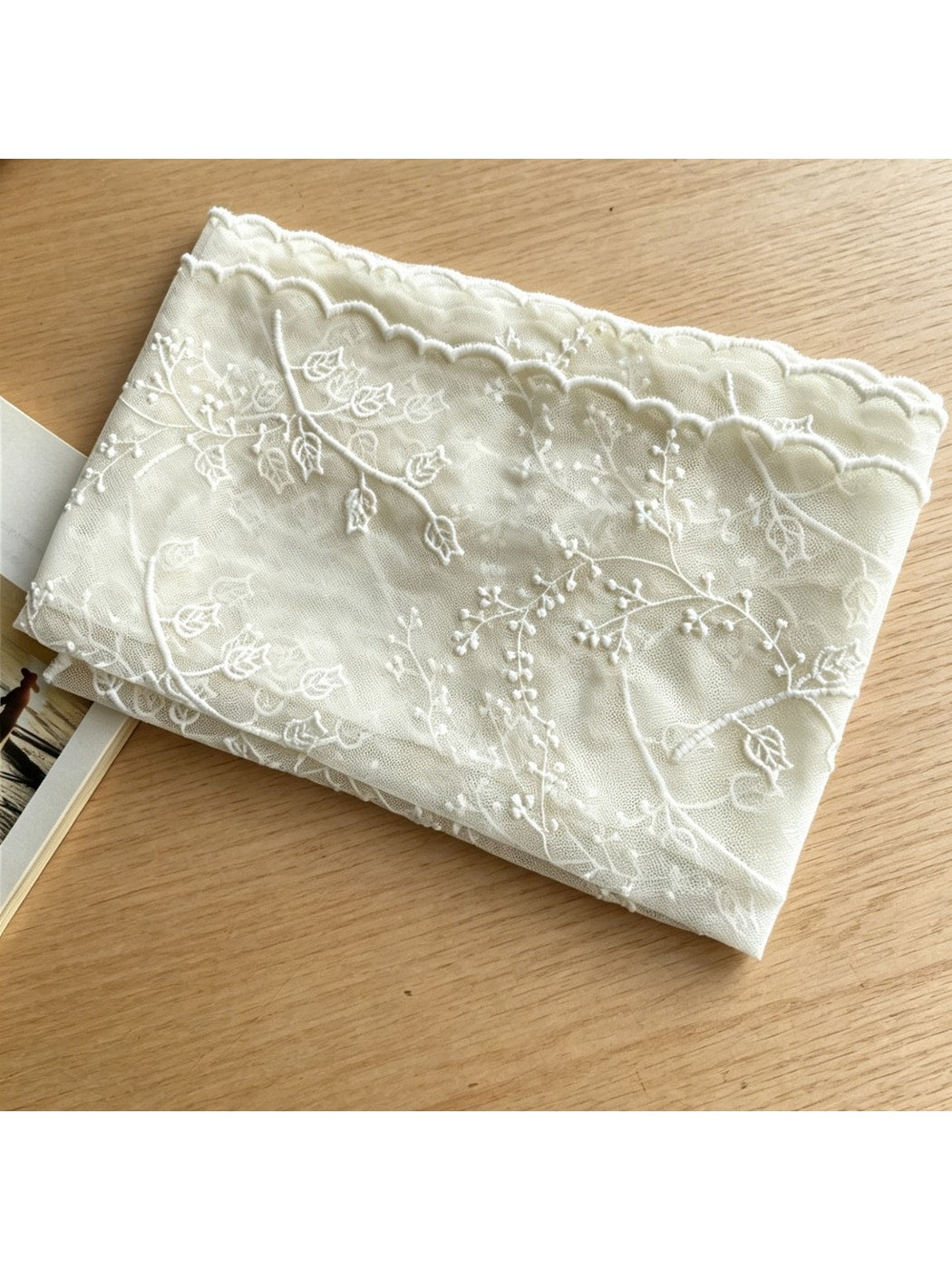 Scarvii - Scalloped Edge Embroidered Long Scarf