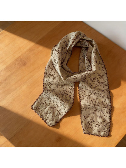 Scarvii - Floral Print Slim Neck Scarf