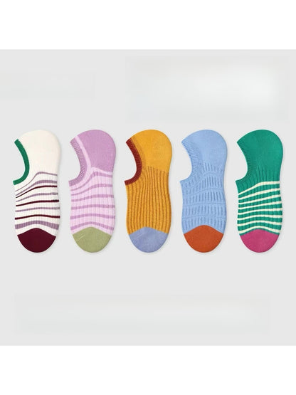 Rufia - Striped Colorblock Candy-colored Low Ankle Socks