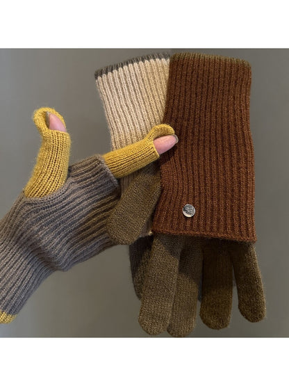 Gloving - Colorblock Ribbed Knit Winter Gloves