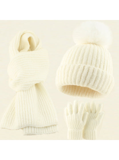 Haila - Round Crown Beanie, Scarf & Glove Set