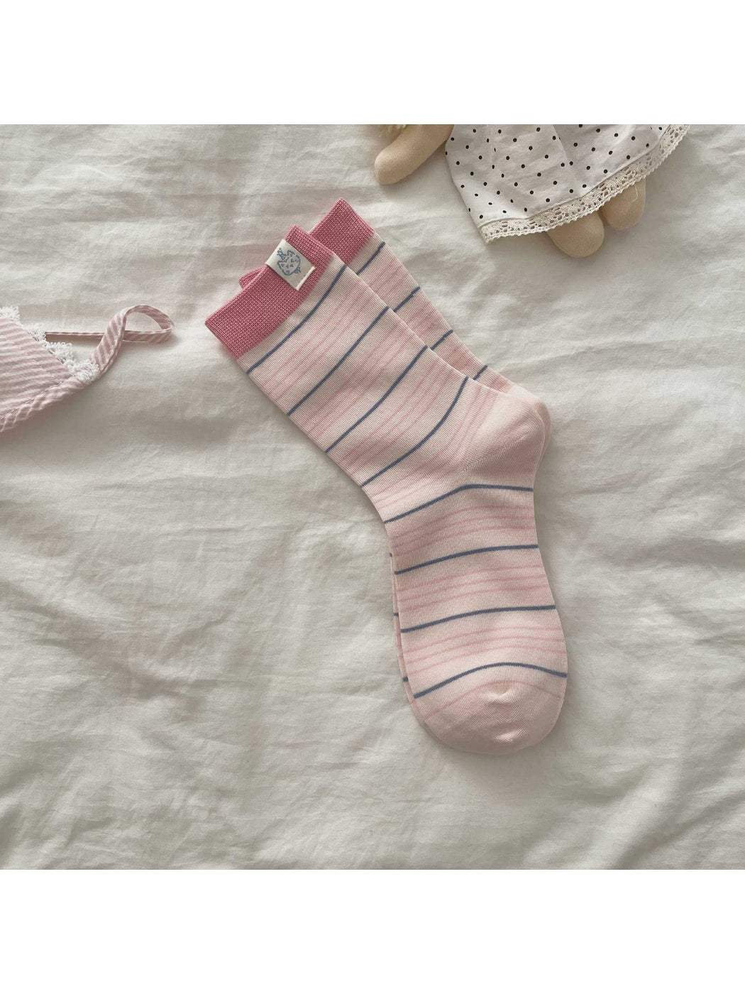 Rufia - Striped Crew Socks with Contrast Cuff