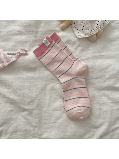 Rufia - Striped Crew Socks with Contrast Cuff