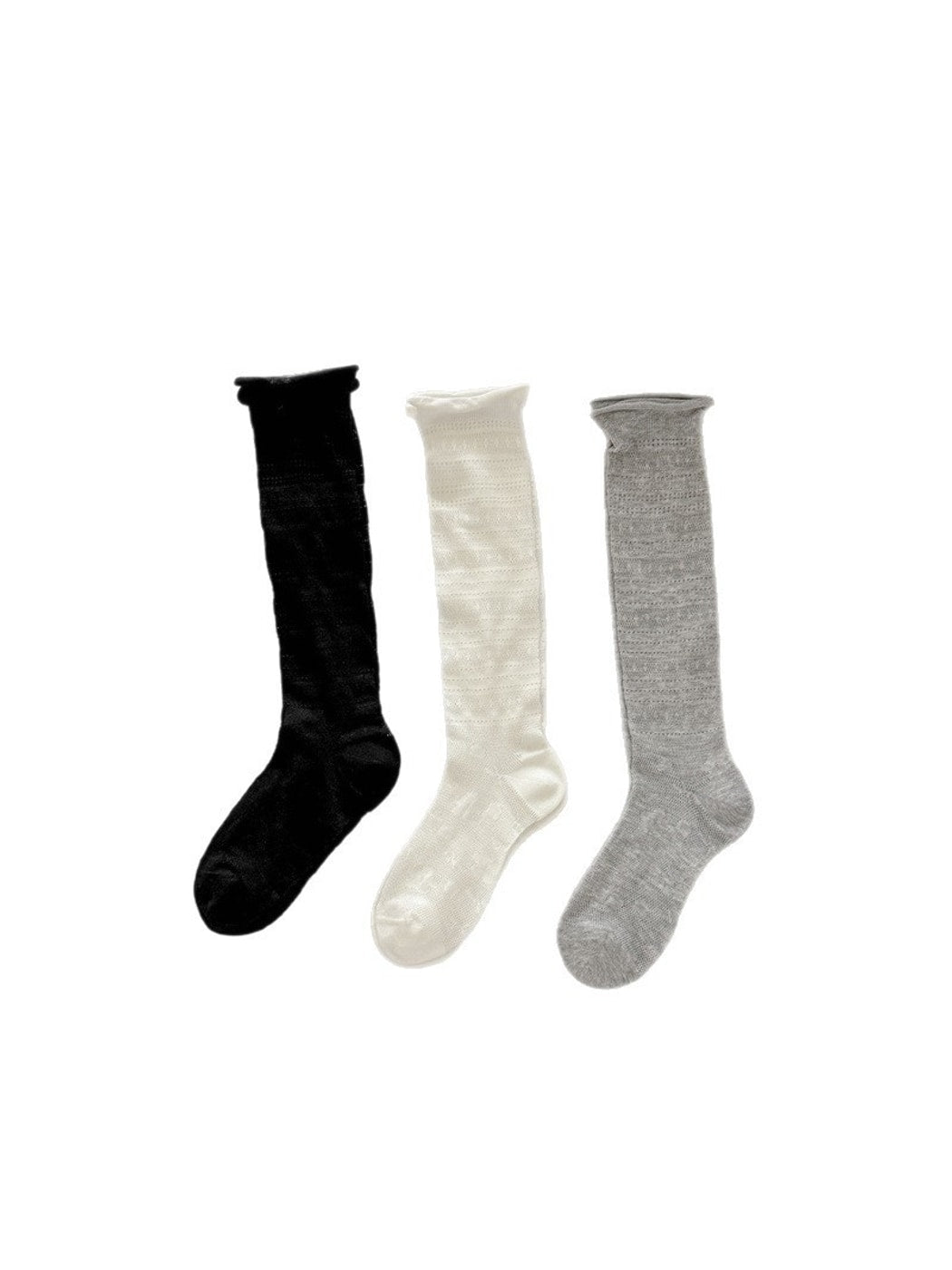 Rufia - Retro Lace Openwork Rolled Cuff Socks