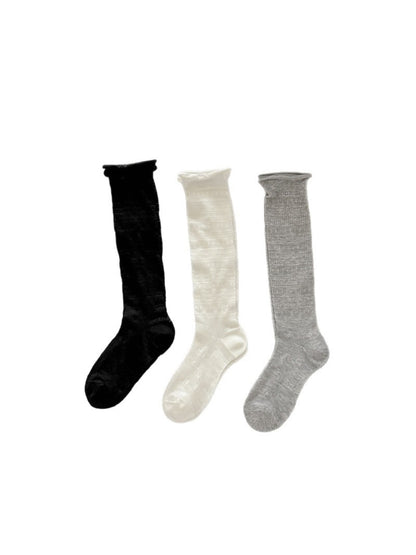 Rufia - Retro Lace Openwork Rolled Cuff Socks