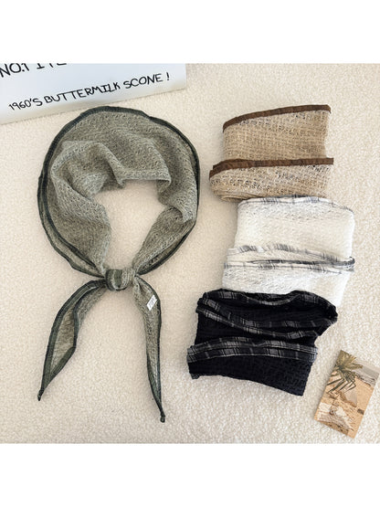 Scarvii - Lace Plaid Edge Triangle Scarf