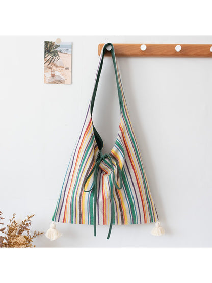 Cosbai – Boho Striped Tassel Tote
