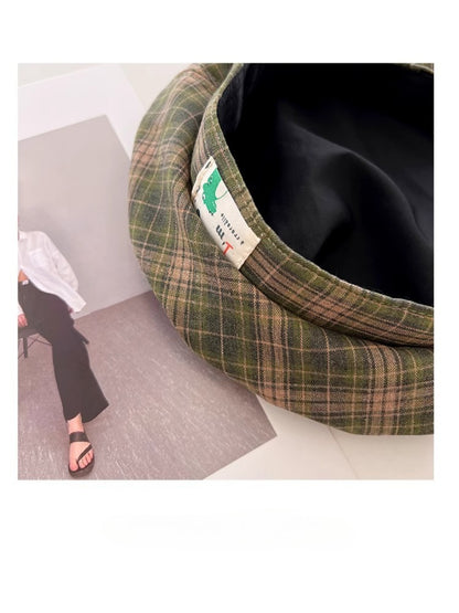 Haila - Plaid Patch Casual Beret Hat