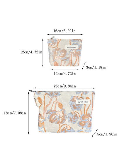 Cosbai cosmetic bag with colorful bloom pattern on a neutral background