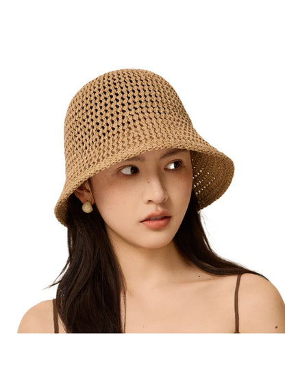Back view of Haila open knit hat showing knit pattern and fit
