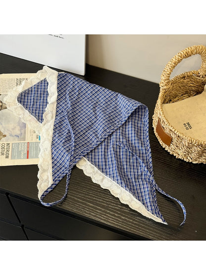 Scarvii - Elegant Plaid Broderie Triangle Bandana