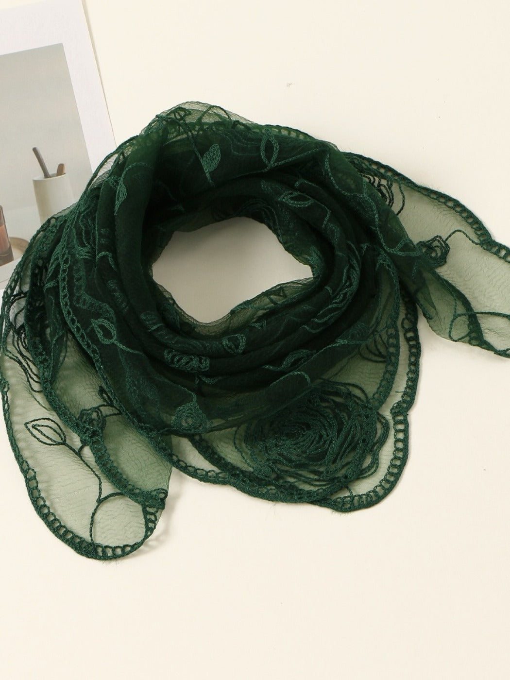Scarvii - Rose Embroidered Square Scarf & Shawl