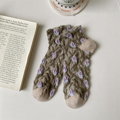 Rufia - Embossed 3D Floral Ankle Socks