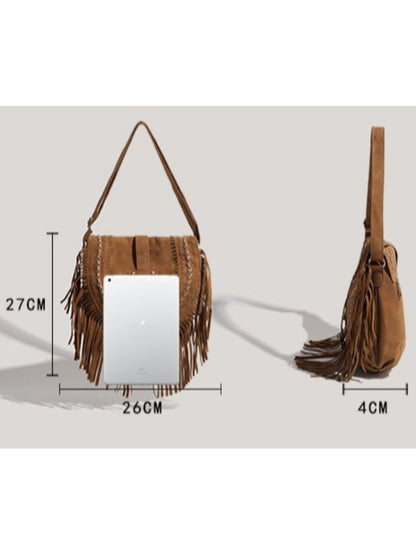 Cosbai -  Boho Brown Fringe Saddle Bag