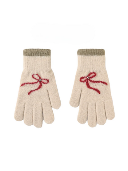 Gloving - Bow Pattern Soft Knit Gloves