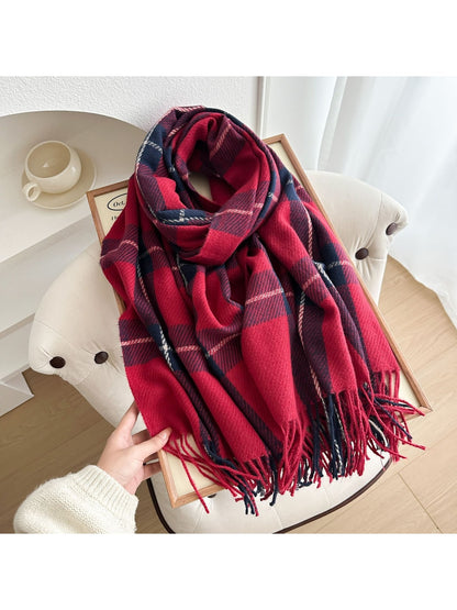 Scarvii - Classic Plaid Tassel Winter Wrap Scarf