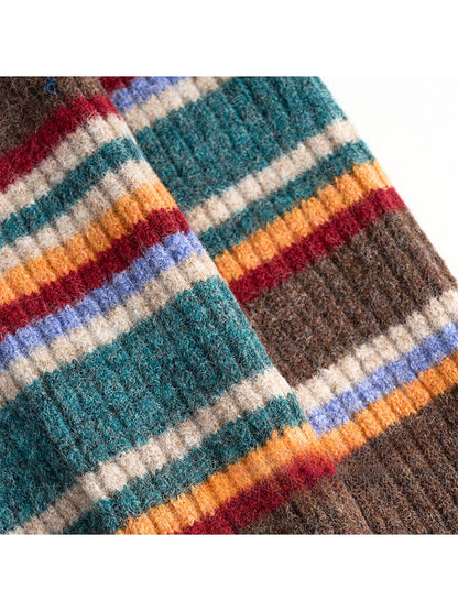 Cozyra - Striped Folded-Cuff Knit Leg Warmers