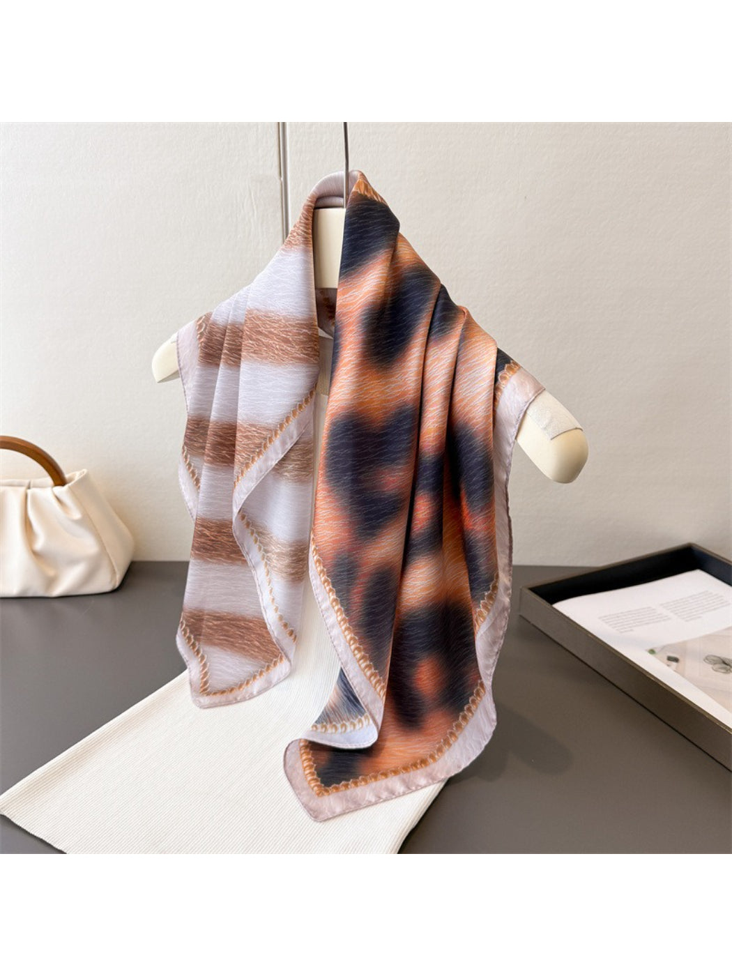 Scarvii - Animal Print Stripe Square Scarf