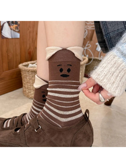 Rufia Sad Face Striped Socks with Ruffles