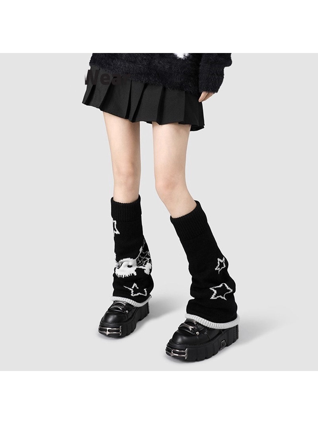 Cozyra - Skull and Star Reversible Mesh Leg Warmer