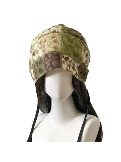 Haila - Retro Floral Tie Strap Headscarf Cap