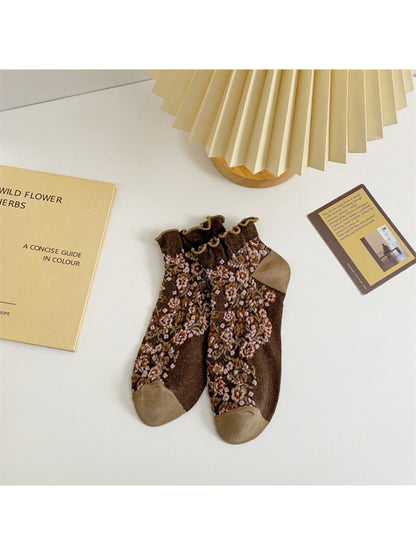 Rufia - Vintage Floral Ruffle Crew Socks