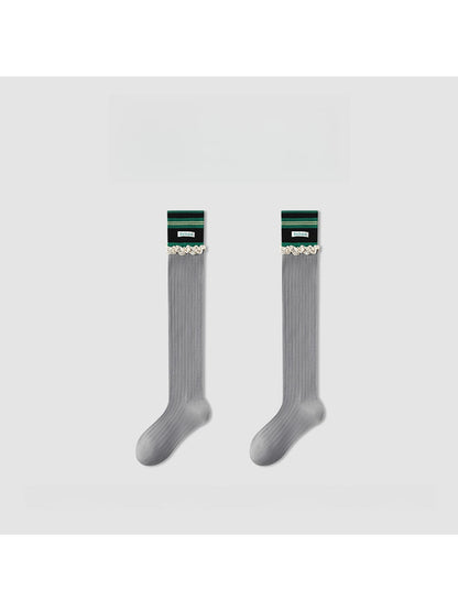 Rufia - Striped Ribbed Casual Knee-high Socks