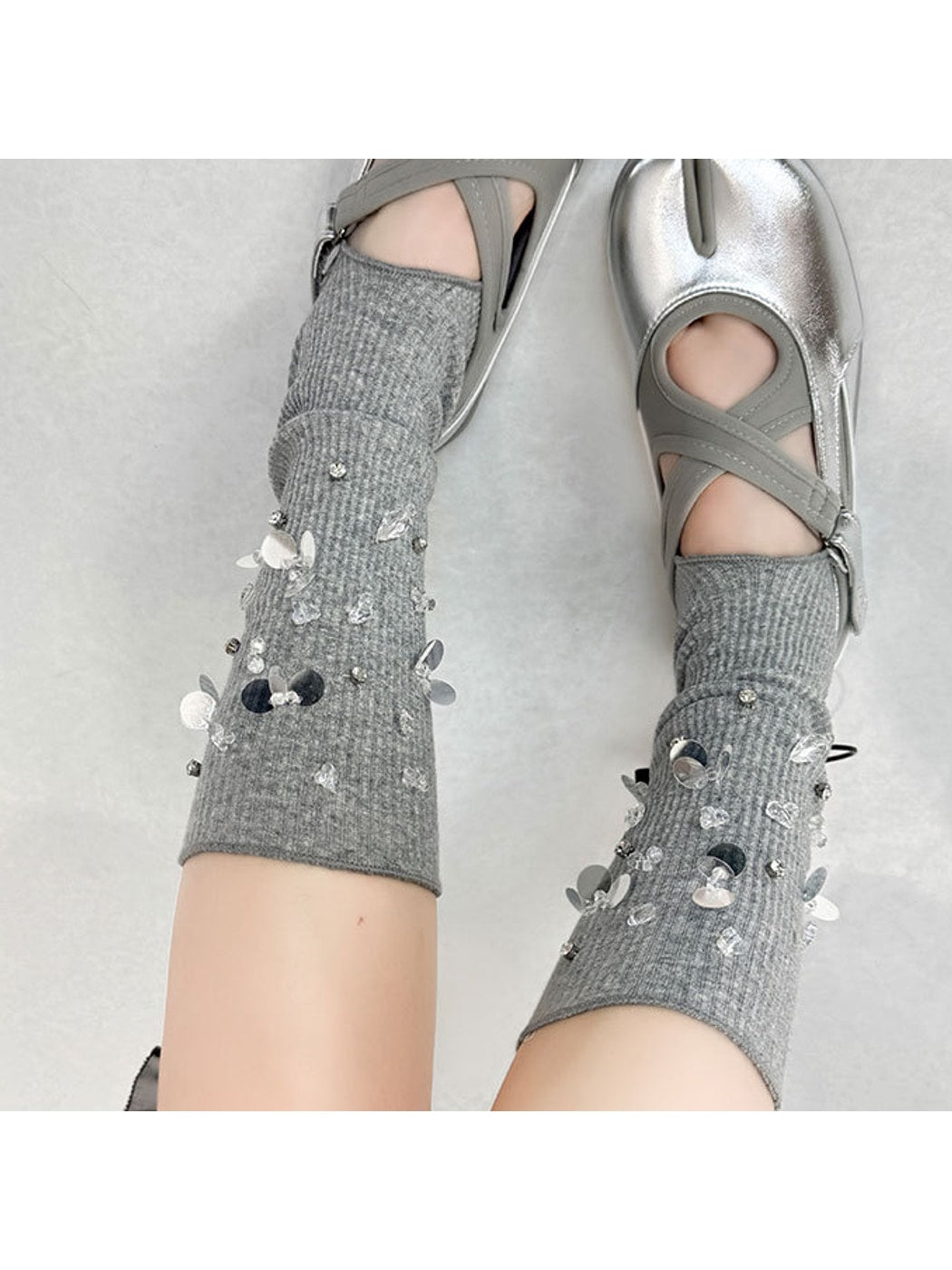 Cozyra - Sequin and Bead Ribbed Stirrup Leg Warmers