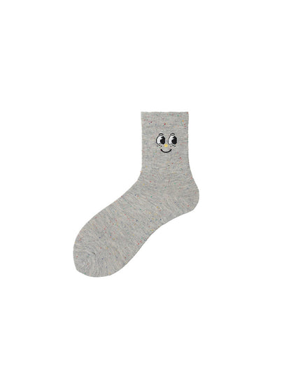 Rufia - Heathered Cartoon Face Pattern Crew Socks