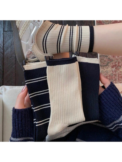 Rufia Cream Slouch Socks with Black Trim