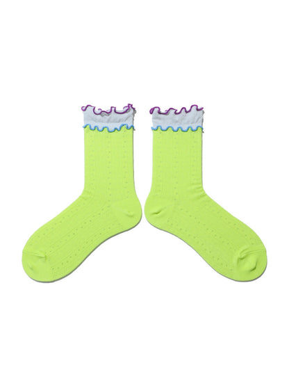 Rufia - Double-Layer Rainbow Colorblock Lace Ankle Socks