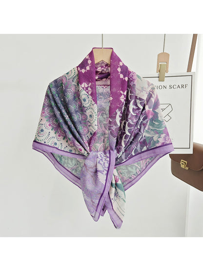 Scarvii - Purple Patchwork Print Square Scarf