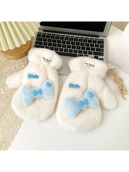 Gloving - Cute Bone Accent Plush Winter Mittens