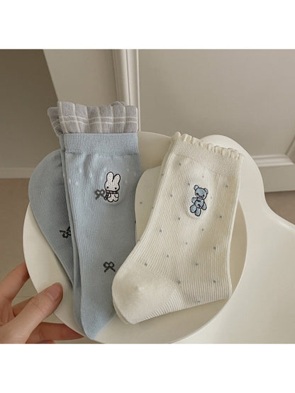 Rufia - Simple Bear Motif Crew Socks