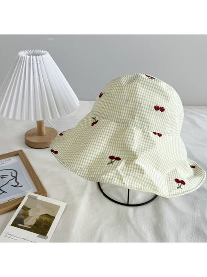Haila - Cherry Gingham Wide Brim Casual Bucket Hat