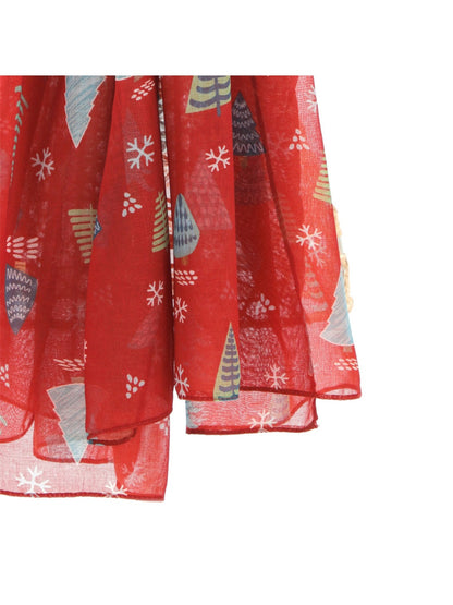 Scarvii - Red Scarf with Christmas Tree Print