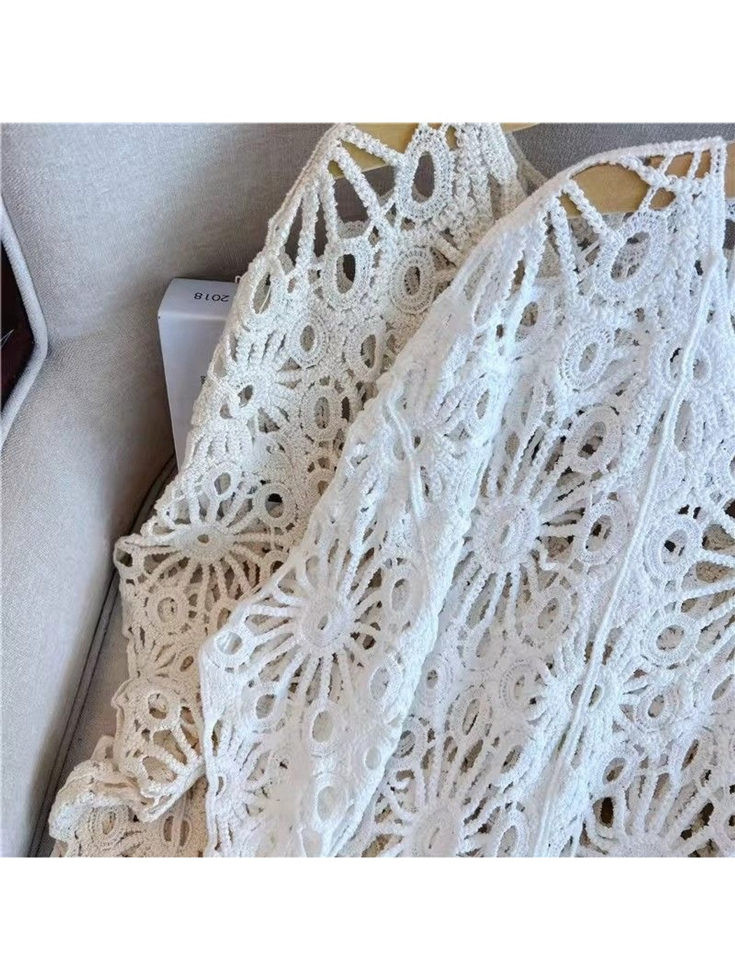 Crosa - Crochet Hollow Out Round Neck Beach Cover Up