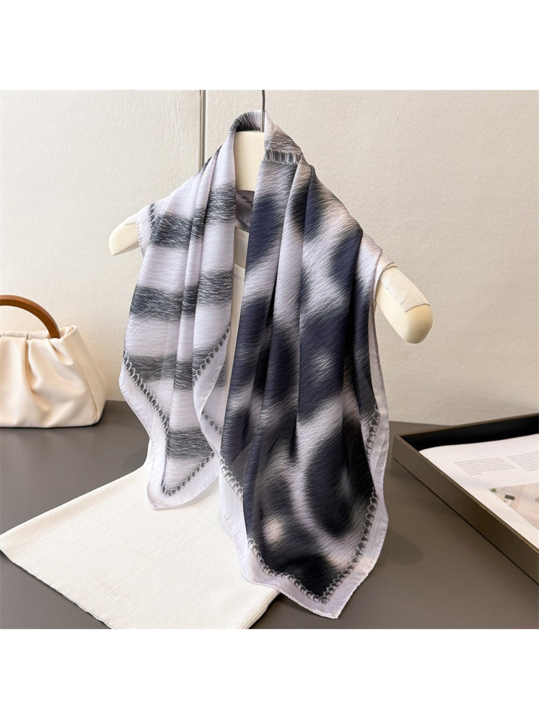 Scarvii - Animal Print Stripe Square Scarf